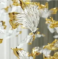 Décoration lumineuse LED suspendue en verre en forme de feuille d'érable et de feuille de poisson, avec pierres, 10 sources lumineuses, pour hall d'hôtel, bureau, salles de conférence, garantie 3 ans