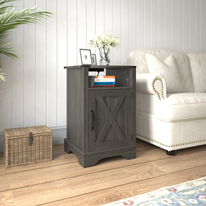 Farmhouse Nightstand Side <b>Table</b> Wooden Rustic <b>Tall</b> Bedside With Electrical Outlets Charging Station Dark - Product Image 1