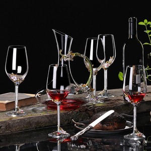 Juego de decantador de vino de vidrio esmaltado de color de lujo único soplado por la <span class=keywords><strong>boca</strong></span> con mango de metal con copa de vidrio - Product Image 6