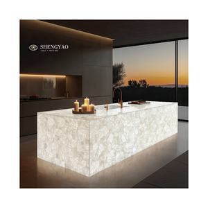 Mesa de comedor de cuarzo rosa con piedra translúcida de cristal rosa con retroiluminación de diseño iluminado - Product Image 5