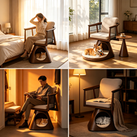 Fauteuil Nid Douillet Moderne pour Animaux avec Grotte Cachée pour Chat, Maison en Bois Massif pour Chien et Chat, Coussin en Peluche, Roues Faciles à Déplacer, Meuble pour Chat Gain de Place
