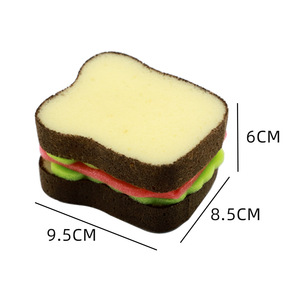 Esponja para lavar platos con diseño de sándwich de dibujos animados, 9,5x8,5x6 cm, almohadilla creativa para limpieza de cocina, para ollas y sartenes - Product Image 1