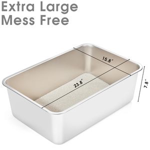 Caja de arena para gatos de acero inoxidable integrada, lista para usar, antisalpicaduras y antirrayaduras, con contenedor interior de plástico, tipo inodoro abierto - Product Image 2