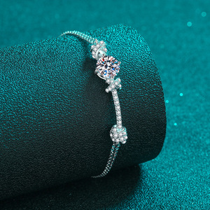 Wholesale 925 Sterling <b>Silver</b> Female Double Chain <b>Bangle</b> Push-Pull Design with 2 Carat Moissanite Beautiful <b>Bracelet</b> - Product Image 5