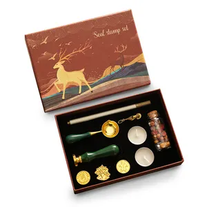 Novidade Gift Wax Stamp Seal Set With 3 Replacement Logo Wax Stamp Head Elk Gift Box Empresa Promoção Gifts Set For Men Women