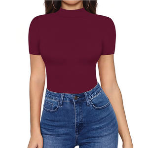 Camiseta de algodón Modal de alta calidad para <span class=keywords><strong>mujer</strong></span>, <span class=keywords><strong>camisetas</strong></span> con cuello simulado, <span class=keywords><strong>camisetas</strong></span> de punto acanalado de Color puro - Product Image 3