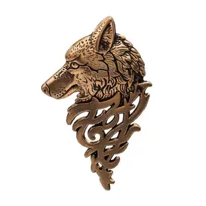 Atacado Animais de Metal Emblemas Broche Broche de Lobo Cabeça de Cão do Desenhador Para Homens Collar Pin Buckle