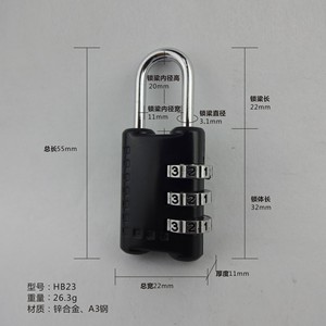 Cadenas à combinaison à 3 chiffres en alliage de zinc, cadenas réinitialisable pour bagages, casier de gym, antivol HB23 - Product Image 1