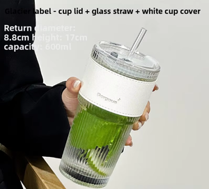 Bán buôn Ins phong cách công suất lớn cốc thủy tinh với sọc dọc mùa hè lạnh uống ly thủy tinh drinkware với rơm - Product Image 3