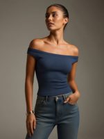 Tops courts à épaules dénudées pour femmes, t-shirts sans manches d'été, Y2K, double doublure, coupe basique, tee-shirt décontracté, sorties, mignon, sexy, décontracté