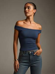 Top Corto sin Mangas para <span class=keywords><strong>Mujer</strong></span>, Estilo Veraniego, con Hombros Descubiertos, Doble Forro, Ajuste Básico, para Salir, Bonito, Sexy y Casual - Product Image 2