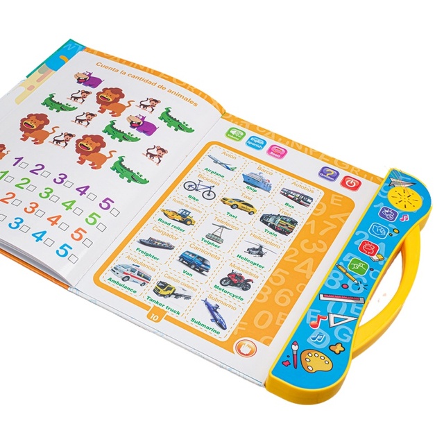 2025 Interactive Kids ABC Sound Book Spanish English Letters Words Shapes Animal Children Educational Toy Battery Power OEM