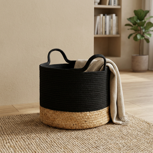 Panier de rangement en jute écologique avec poignées, tissé rustique pour vêtements et articles ménagers - Product Image 5