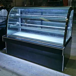 Double sliding door curved glass 3 layers cooling chocolate display showcase cooler for coffee shop bakery