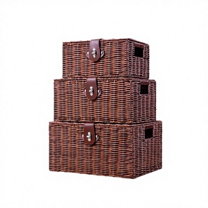 3-Piece Modern Eco-Friendly PE Woven <b>Wicker</b> Storage <b>Basket</b> Organizer with Cover Lock Multi-Purpose Home Storage Built-In <b>Handle</b> - Product Image 3
