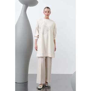 Women's <b>Tunic</b> with <b>Embroidered</b> Front and Trim Details - 10627TNK - SAND BEIGE-BEIGE - Product Image 1