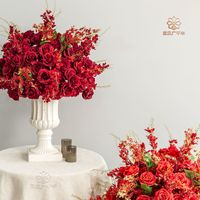 Bola Bunga Artifisial MoonYan Merah Mewah 60CM, Sentuhan Alami, Kualitas Tinggi, Dekorasi Pernikahan, Centerpiece Panggung, Latar Belakang Acara Jendela
