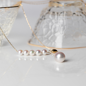 Cadena de perlas de oro <span class=keywords><strong>Real</strong></span> de 18K para mujer, collar de perlas de agua de mar de diseño único, perlas de grado 3A, cadena de eslabones ajustable para regalo - Product Image 3