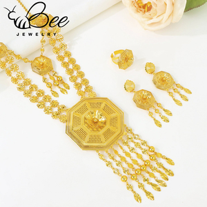 Trendy 24K Gold Plated South Indian Tassel Bridal Wedding Jewlery Set Gold Alloy Women Necklace Earrings For <b>Gifts</b> - Product Image 4
