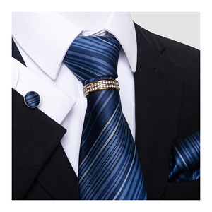Accesorios de <span class=keywords><strong>camisa</strong></span> de moda Gold Man's Plaid Brand Festive Present Corbata de seda <span class=keywords><strong>Pañuelo</strong></span> Gemelos Conjunto de corbata - Product Image 1