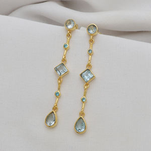 Blue Topaz Drop Earring 925 <b>Silver</b> <b>Stud</b> Unique Design Women Girls Drop Earring Pair 18k Gold Plated Earring Anniversary - Product Image 2