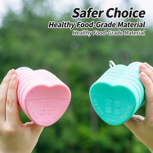 Botella de Agua Plegable de Silicona con Fondo en Forma de Corazón de 500 ml, a Prueba de Fugas, para Beber Directamente, Portátil, para Viajes, Deportes y Actividades al Aire Libre - Product Image 2