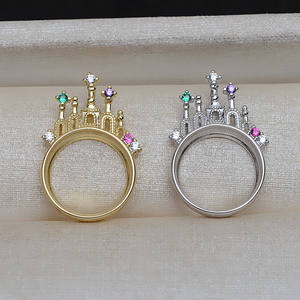 Bague pendentif château en argent S925 avec pierres colorées, bijoux fantaisie pour femme, perle Mabe 13,5 mm, accessoires DIY, plateau vide - Product Image 3