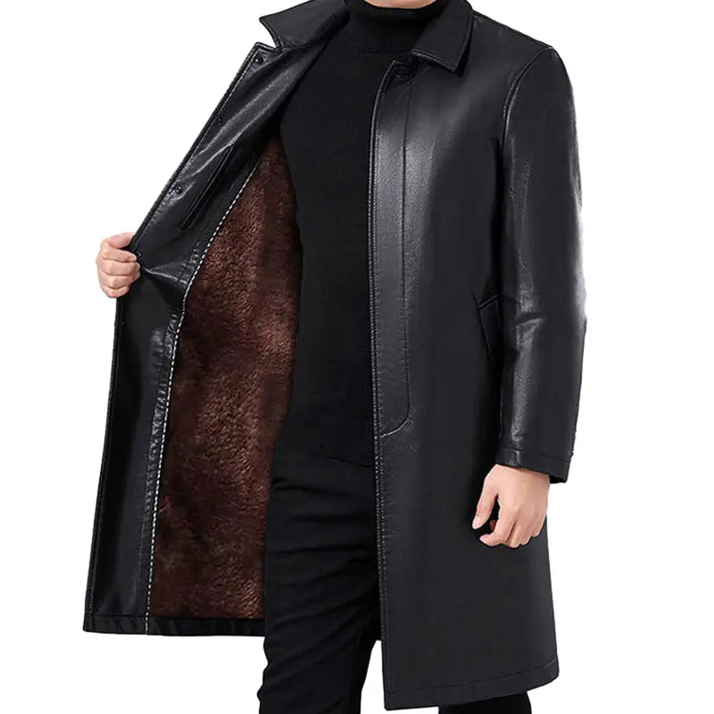 2024 DD2223 Vintage Mode Premium Qualität verdickt über das Knie 3XL Winter Lederjacke für Herren