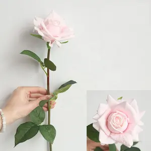 Rosas artificiales de seda con tacto Real, ramos de tallo de una sola flor para decoración del hogar, boda y fiesta