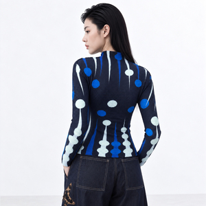 เสื้อยืดพลีท Miyake ทรงเข้ารูป คอตั้ง แขนยาว พิมพ์ลาย  สามารถปรับแต่งลายได้ เสื้อผู้หญิง - Product Image 4