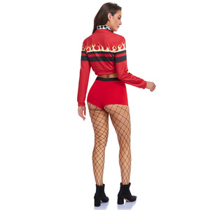 Disfraz de chica piloto de carreras, conjunto de traje rojo con bufanda a cuadros y gafas para cosplay y juegos de rol en Halloween - Product Image 3