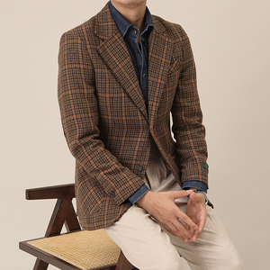가을과 겨울 패션 시니어 센스 트위드 격자 무늬 세트 재킷 남성 통근 젠트리 정장 세트 - Product Image 4