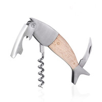 Ouvre-bouteille de vin portable pliable en forme de poisson WS101, vente en gros d'usine, logo personnalisé, tire-bouchon en bois