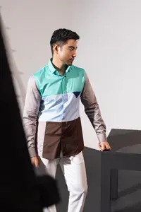 100% Cotton Turquoise Sky-<b>Brown</b> Casual <b>Shirts</b> for Summer Breathable and OEM Service Available - Product Image 2