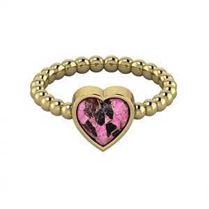 Anillo de Cóctel con Cuentas de Cobre Negro, Rosa y Turquesa, Chapado en Rodio, Plata de Ley 925, 8x8mm, en Forma de Corazón, para Mujer, Ideal para Fiestas y Bodas, Superventas - Product Image 1
