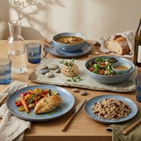 Service de table en céramique bleu style nordique, 18 pièces, assiettes et bols en grès durable à bord irrégulier, pour mariage et maison
