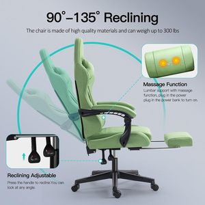 <span class=keywords><strong>Chaise</strong></span> de jeu ergonomique inclinable en tissu avec <span class=keywords><strong>coussin</strong></span> à ressorts et repose-pieds pour PC, bureau et gaming - Product Image 5