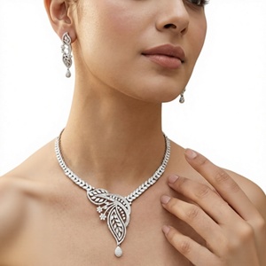 Conjunto de Collar y Aretes de Latón Plateado con Circonitas Cúbicas de Primera Calidad, para Mujer, Moderno, Regalo de Boda, para Fiestas - Product Image 2