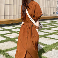 Robe décontractée ample pour femme, col rétro, simple boutonnage, nouvelle collection été 2026, vente en gros pour boutiques