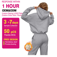 Pantalon de survêtement à capuche uni personnalisé 2 pièces ensemble survêtement chaud d'hiver ensembles de pulls à capuche pour femmes avec impression