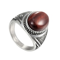 Bague classique pour homme en acier inoxydable 316L avec pierre œil de tigre rouge, style européen et américain, pour mariage ou fête