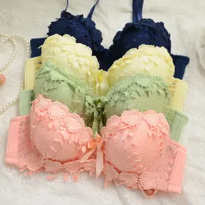 Wholesale Peach Heart Teenager Thick 3/4 Cup Push Up Underwire Women Lace Cotton Bra And Panty Sets