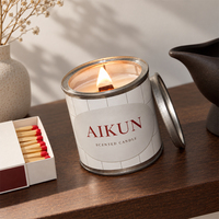 Bougie parfumée AIKUN minimaliste à motif quadrillé avec couvercle métallique et mèche en bois, marque privée pour parfum d'ambiance