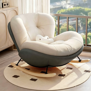 Fauteuil à bascule moderne en tissu avec pieds en bois pour salon et chambre à coucher - Product Image 6