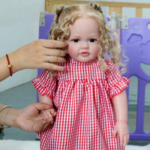 Riesige Baby größe verwurzelt blondes lockiges Haar Soft Touch Silikon Vinyl wieder geborene Baby puppen Realistisches neugeborenes Kleinkind Mädchen - Product Image 3
