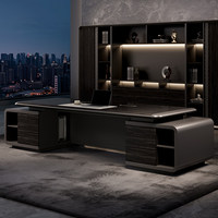 Bureau de direction de luxe avec armoire latérale, prise intelligente, panneau cannelé, panneau E0, table de patron