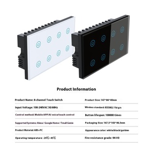 Sixwgh 8-Gang anh ZigBee thông minh chuyển đổi ABS 10A Wifi Kép Hub yêu cầu hoạt động <span class=keywords><strong>Alexa</strong></span>/Google Home/tuya cho khách sạn/Thương mại xây dựng - Product Image 5