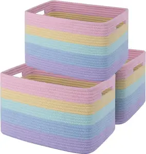 Venta al por mayor de cesta de cuerda de algodón tejido de almacenamiento para juguetes cestas de toallas para baño paquete de 3 cestas de almacenamiento