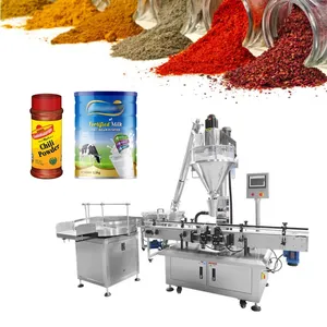 Automatische Aftopping En Etikettering Voedingswaarde Eiwit Melkpoeder Spice Poeder Schroef Wegen Vulmachine