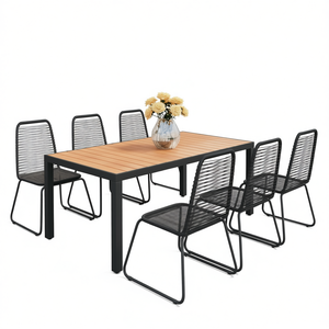 Set da Pranzo in Alluminio WPC Nero e Marrone per 6 Persone, Resistente alle Intemperie, Arredamento da Giardino per Esterni, Design Contemporaneo - Product Image 1